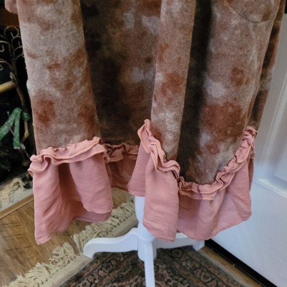 LOGO by Lori Goldstein Dress Pink Large Tie Dye Fall Ruffles Trim Pocket - Picture 4 of 7